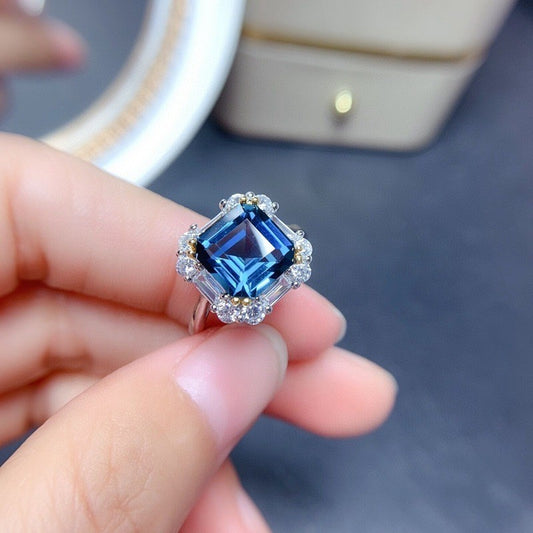 Square Shape Artificial Gemstone Platinum-Plated Ring